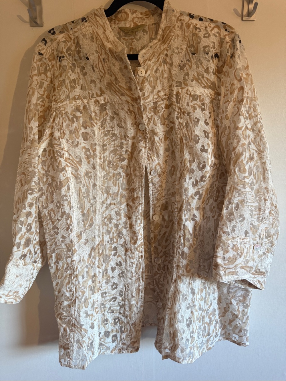 Kerrybrooke Image 1X Animal Print Tunic Blouse Beige Tab Sleeve Plus Size
